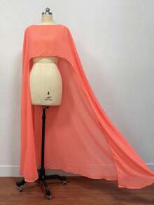 1pc Detachable Chiffon Minimalist Mid-Length White Bridal Shawl Cape, Bridal Accessory For Photoshoot - Multicolor - View 11