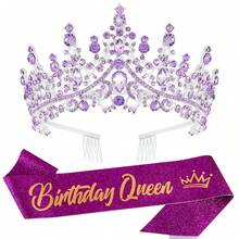 2PCS Birthday Queen Sash And Tiara Set, Rhinestone Crystal Crown With Combs, Birthday Party Event Accessories For Women - Multicolor - View 9