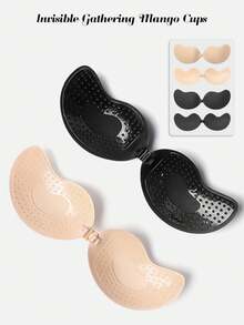 2pcs Invisible Self-Adhesive Bra, Mango Shaped Cups, Petal Shaped Breast Covers, Front Closure Design, Suitable For Small Chest, Liftable, Invisible Style - Multi-color - View 1