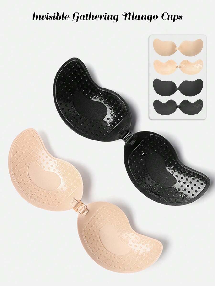 2pcs Invisible Self-Adhesive Bra, Mango Shaped Cups, Petal Shaped Breast Covers, Front Closure Design, Suitable For Small Chest, Liftable, Invisible Style - Multi-color - View 1