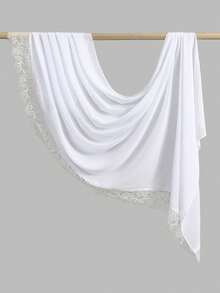 1pc Women's Solid Lace Trim Patterned Headscarf, Boho Multi-Functional Shawl, Elegant Simple Fashion Versatile, Lightweight Breathable, Daily Wear - White - View 6