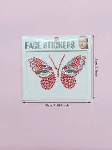 1 Sheet Red Butterfly Pattern Crystal Face Jewel Stickers, Self-Adhesive Round Teardrop Rhinestone Face Gems, Shiny Stick-On Diamonds, DIY Eye Makeup Decor For Rave, Festival, Halloween And Party Looks - Multicolor - View 6