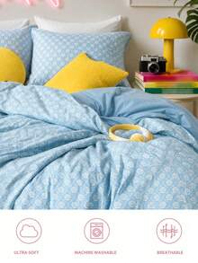HONEYMOON 2/3pcs Blue Shell Print Duvet Cover Set (1 Duvet Cover + 1/2 Pillowcases), Button Closure, No Duvet Insert, Suitable For T F Q K All Sizes, Fashionable Decorative Bedding Essentials For Home And School Dorm, Machine Washable - Multicolor - View 7