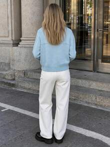 New Autumn/Winter Women's Casual Minimalist Korean Style Pocket Design Knit Cardigan Jacket - Baby Blue - View 3