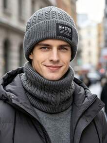 2pcs/Set Autumn/Winter Unisex Knitted Hat & Scarf Set, Solid Color Cable Knit Woolen Beanie & Neck Warmer, Warm Outdoor Set - A - View 8