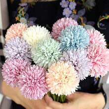 1pc Macaron Color Silk Pom Pom Flower Ball, Multicolor Artificial Faux Flower Ball, Chrysanthemum Ball Bouquet Light, Suitable For Home, Office, Party, Wedding Decoration - Multicolor - View 9