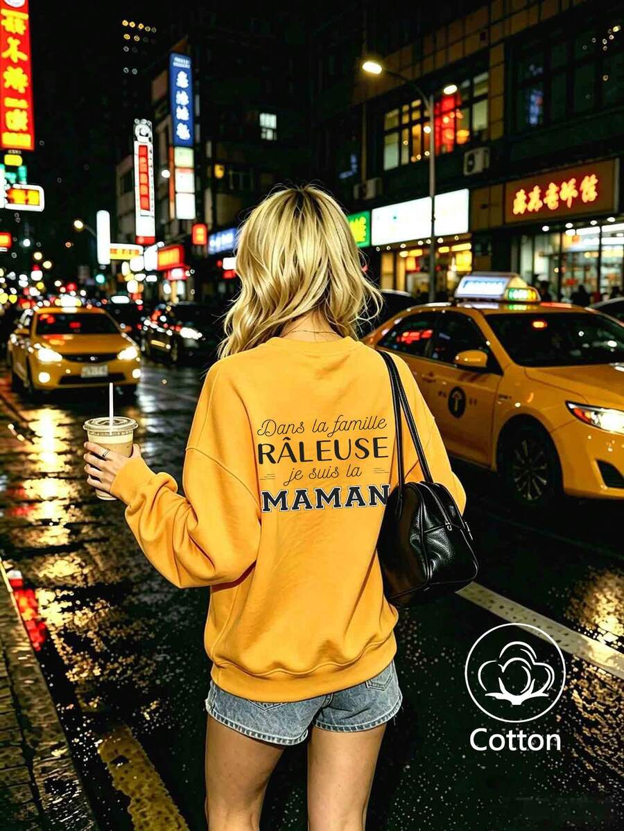Fall 2026 Women's Custom Oversized Golden King Color Crew Neck Pullover Sweatshirt,Letter Graphic Print, Streetwear, Y2K Style - Jinwang - View 1