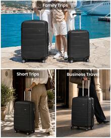 Travel Luggage Set 3 Piece Hard Shell Suitcase With Spinner Wheels TSA Lock Cabin Carry On 20 Inch 24 Inch Medium 28 Inch Large ABS+PC Case Black - Black - View 9