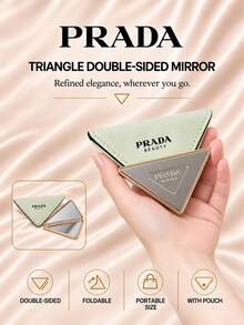 Prada 三角形雙面鏡,9cm×5cm,單件,可折疊成像清晰,日常、出門補妝使用 - 綠色 - 查看 3