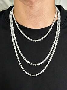 1pc Fashionable Hip Hop 4mm Rhinestone Tennis Chain Necklace, Men's Tennis Necklace Suitable For Daily, Holiday, Party Wear, Jewelry Accessory - Necklace - View 5