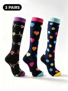 3 Pairs Compression Socks For Men And Women, Compression Stockings Knee High Stocking For Sports Running Travel - Multicolor - View 1