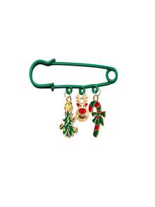 1 Piece Christmas Reindeer, Tree, And Candy Cane Safety Pin – Festive Brooch/Collar Pin For Holiday Sweaters, Gift Boxes, And Daily Party Wear - Multicolor - View 9