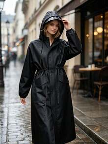 SaphiRose Women's Long Hooded Raincoat Outdoor Windproof Rain Jacket Coat - Women's Raincoat - View 3