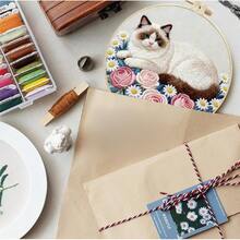 2D Flat Punch Needle Embroidery Kit For Beginners - Complete Embroidery Starter Set Including Tools And Instructions, DIY Punch Needle Embroidery Kit, Cat And Flower, Sleeping Cat, Cat Holding Flower, Cat Looking Up Embroidery Needle Beginner Handmade Kit Easy To Make Adult Holiday Gift And Decoration, Bamboo Frame Style Random - A - View 6