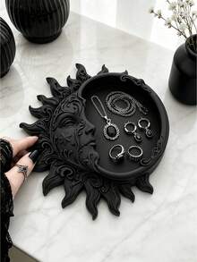 1pc Dark Sun God Relief Jewelry Tray, Vintage Mysterious Style Ring Necklace Earring Storage Dish, 3D Carved Craftsmanship, Desktop Decor, Niche Vanity Accessory Organizer Tray, Jewelry Box - Multicolor - View 2