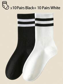 1/5/10/20/30/40 Unisex Casual, Simple, Fashionable, Versatile, Casual, Sweat Absorbing, Breathable, Mid Length Socks For Couples - Multicolor - View 47