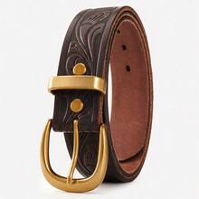 Men's Full Grain Leather Belt With Rounded Horseshoe Prong Buckle And All-Over Western Scrollwork Embossed Strap - ST055 - View 14
