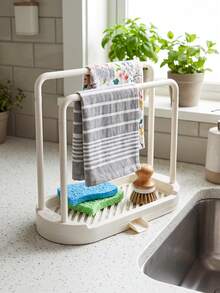 Kitchen Sink Organizer Drain Tray, Sponge And Dishcloth Holder, Kitchen Sink Sponge And Cloth Drying Rack,Cosmetics Drying And Storage Rack,Double Rod Design Keeps Cloths And Cleaning Supplies Dry, Suitable For Soap, Dishcloths, Beauty Sponge - Multicolor - View 5