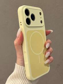 奢華對比色液態矽膠磁吸無線充電手機殼，適用於 iPhone 18ProMax/ 17ProMax 17Pro 17 16 15 14 13 Pro Max，防震耐用保護殼 - 乳黃色 - 查看 2