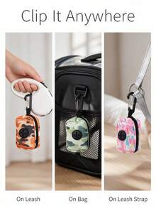 1pc Dog Poop Bag Dispenser With Clip, Leopard Camo Print Pet Waste Bag Storage Pouch, Can Be Hung On Leash, 7x5cm Portable Travel Poop Bag Carrier With Zipper And Cross-Shaped Dispensing Hole, 5 Colors Available, Suitable For Small And Medium Dogs Walking - View 7