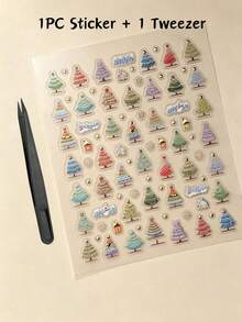 Christmas Theme Face Decoration Sticker Set With Tweezers, Self-Adhesive, Colorful Gradient Christmas Tree Pattern Face Stickers With Colorful Strip Hanging Decor And Heart Elements, Christmas Party, Portrait Photography, Holiday Party Face Makeup Tattoo Stickers - Multicolor - View 11