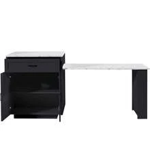 Extendable Bar Table With Storage (133-202 * 70 * 93.5), With Two Drawers And Four Compartments, Expandable Kitchen Island Table 2-6 People, Kitchen Dining Cart With Side Shelves, Black. - Black + MDF - View 7