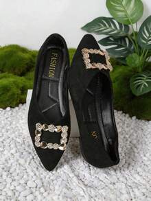 Women's Pointed Toe Flat Shoes, Faux Suede Comfortable Dress Flats, Suitable For Wedding Guests, Non-Slip Soft Sole Office Flats, Suitable For Work, Party, Date - Black - View 7