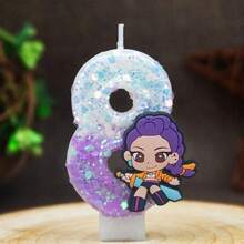 Hasbro 1pc Kpop Demon Hunters Rumi 0-9 Number Birthday Candle Glitter Cartoon Cake Topper Party Decoration - Random - View 4