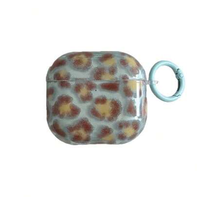 Transparent Blue & Brown Leopard Print Earphone Case With Hanging Ring, Compatible With Apple 5/ 4/ 2/ 3/ Pro 3/ Pro 2, Cute Korean Style Protective Cover With Pendant For Women