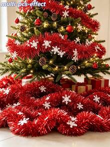 1pc Christmas Red Snowflake Sequin Tassel Decorative Garland With Metallic Foil, Bendable And Shapeable, Suitable For Stair Railings, Christmas Trees And More, Ideal For Thanksgiving, Christmas And Halloween Holiday Decorations - Multicolor - View 11