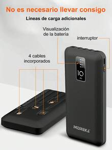 Moreka Power Bank Portable Battery Fast Charge 10000mah 4 Cables - Black - View 5