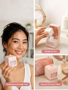 1pc Portable Press-And-Pull Makeup Remover Storage Box With Integrated Makeup Pads, Sealed Leak-Proof Design - Multicolor - View 3