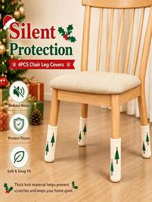 8/4/1pc Set Christmas Tree Embroidered Chair Leg Covers, Christmas Beige Knitted Table & Chair Leg Protectors, Floor Mat Covers, Christmas Home Holiday Atmosphere Decorative Chair Leg Protectors - Multicolor - View 3