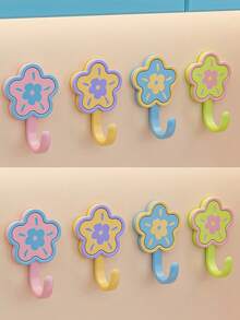 8/4pcs Cute Style Plastic Flower Shaped Wall Hook With Contrast Color Petal & Center Detail, Punch‑Free Strong Load‑Bearing Hanging Holder, Decorative Single Hook Wall Hanger, Suitable For Entryway, Bedroom, Bathroom, All‑Season Home Storage - Multicolor - View 13