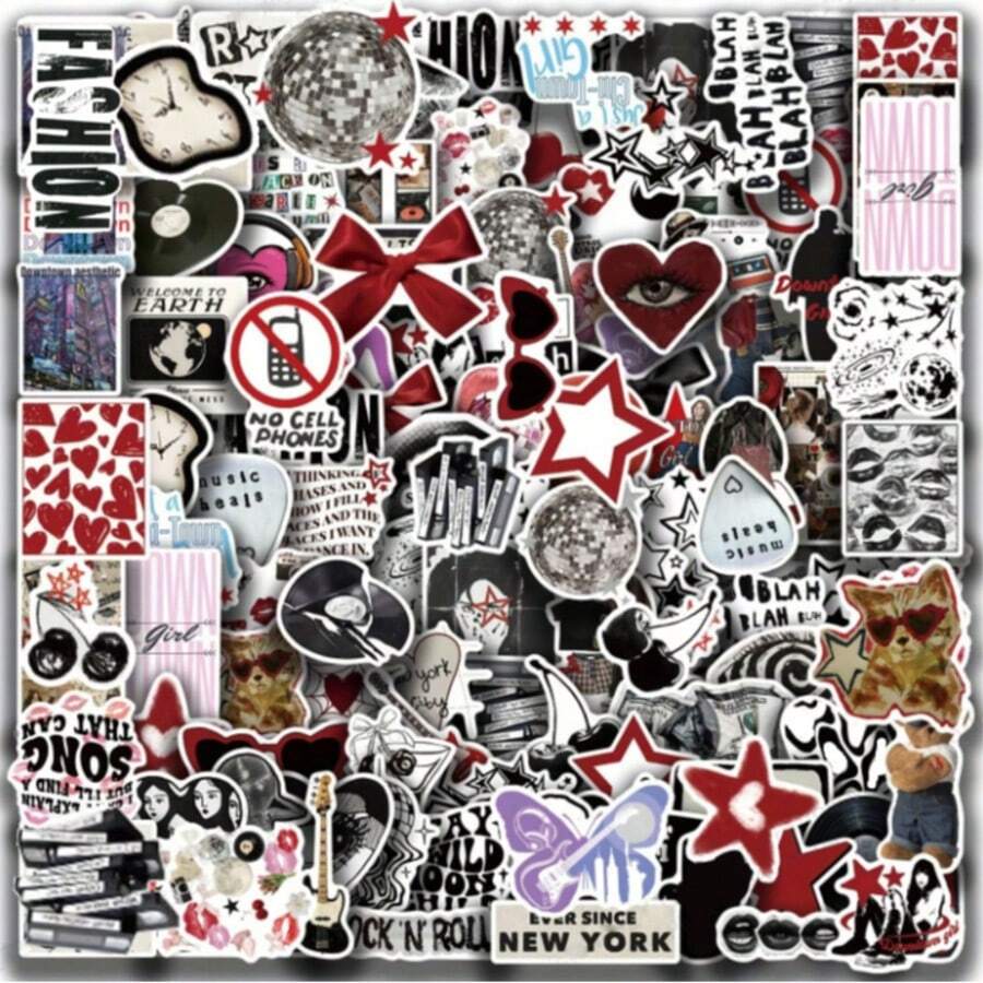 100pcs Y2K Downtown Stickers, Suitable For Laptop, Water Bottle, Refrigerator, Book, Luggage, Desk, Helmet, Skateboard, Guitar, Scrapbook Decoration, DIY Label Gift Seal Sticker, Packaging Label, Party Sticker - Multicolor - View 1