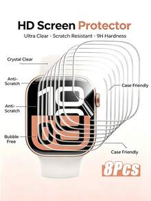 8pcs Transparent Hydrogel Film, Scratch-Resistant Soft Watch Screen Protector, Essential Watch Accessory, Compatible With Apple Watch 38/40/41/42/44/45/49/46mm, Watch Ultra/SE/8/7/6/5/4/3/2/1/11/10/12, Christmas Gift, Back To School Gift, Phone Accessory - Clear - View 1
