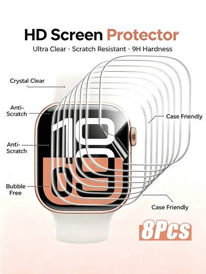 8 pezzi Pellicola in idrogel trasparente, Protezione schermo orologio morbida e resistente ai graffi, Accessorio essenziale per orologio, Compatibile con Apple Watch 38/40/41/42/44/45/49/46mm, Watch Ultra/SE/8/7/6/5/4/3/2/1/11/10/12, Regalo di Natale, Regalo per il ritorno a scuola, Accessorio per telefono
