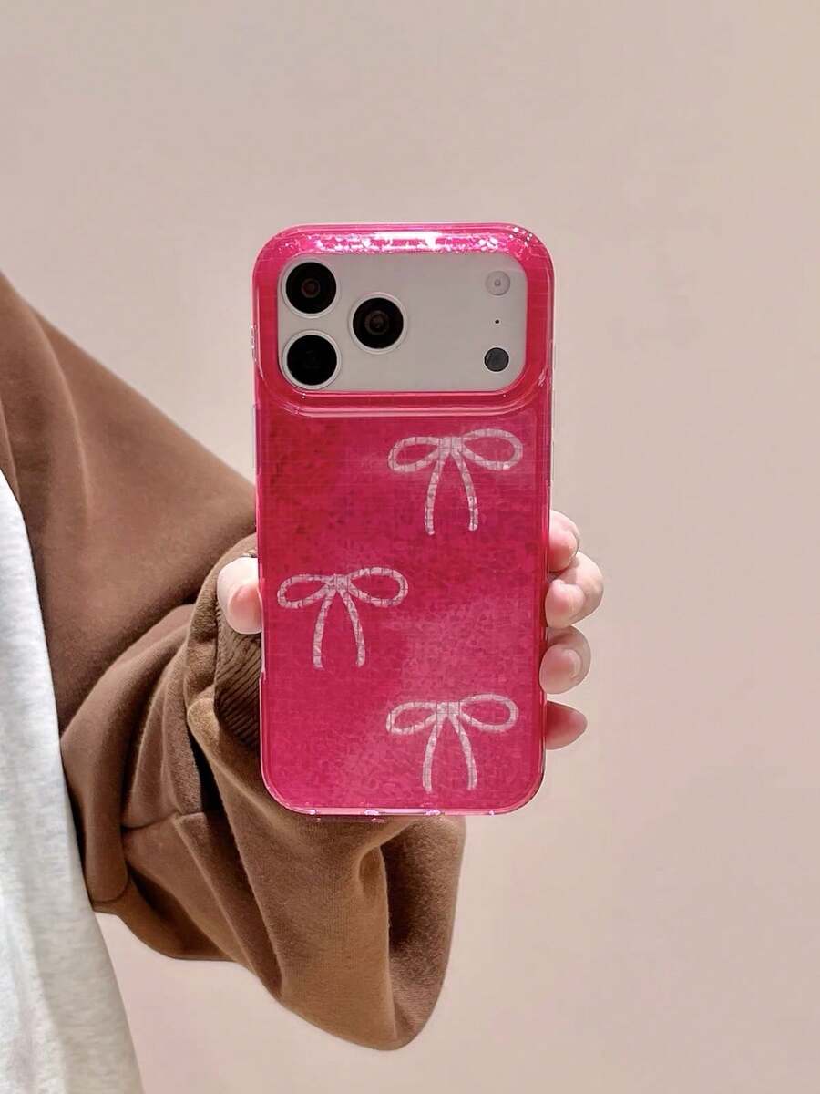 Premium Glitter Bow Phone Case Compatible With Apple 17 Pro, Creative Design For IPhone 18 Pro Max, High-End 15 Pro Shockproof 16 New 15 Double Layer 18 Full Edge Protection - Hot Pink - View 1