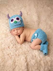 Kostum Fotografi Bayi Baru Lahir, Perlengkapan Foto Bayi Berbentuk Hewan Kartun, Set Pakaian Bayi Rajutan Buatan Tangan untuk Potret. - MultiWarna - View 1