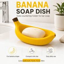 1pc Creative Banana Shaped Soap Holder, Unique Design, Full Of Fun, Can Be Used As A Soap Dish On Bathroom Sink, Combines Modern Style And Practicality, Also Can Be Used As Home Decor - Yellow - View 8