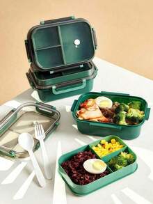 1 Double-Layer Lunch Box - Suitable For Microwave Ovens, Suitable For Large Capacity Rectangular Bento Boxes - With Compartments And Leak Proof Covers, Suitable For Use In Schools, Work, Camping Trips, And Restaurants (Durable And Leak Proof) - Multicolor - View 4