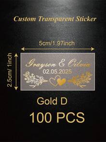 50/100pcs Custom Gold Foil Stickers, Personalized Foil Wedding Labels, Bubble Wand Stickers, Clear Labels, Personalized Rectangular Wedding Party Text Bubbles Stickers, Transparent Custom Logo Labels, Names, Adhesive, For Birthday, Bridal Shower - Transparent - View 12