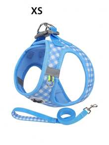 Pink Plaid Dog Harness Set With Drawstring, Adjustable Anti-Pull Vest For Small, Medium And Large Dogs And Cats, Breathable Mesh Design - Multicolor - View 13