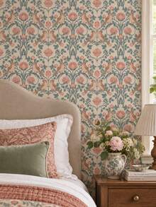 SUPSTICKER Vintage Botanical Bird Peel & Stick Wallpaper, Removable PVC Wall Decor For Bedroom, Living Room & Reading Corner - Flowers - View 2