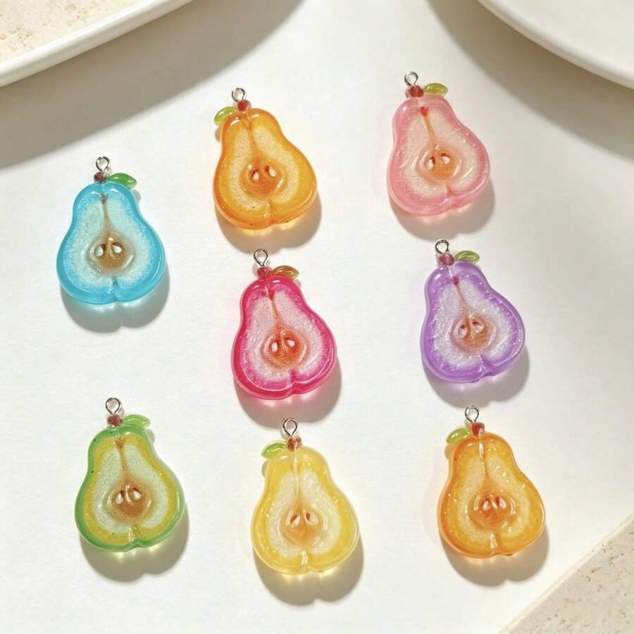 10/20pcs Acrylic Colorful Double-Sided Pear Shaped Charm Pendants For Handmade DIY Jewelry Making Necklace Bracelet Earrings Bag Chain Keychain Keyring Versatile Exquisite Gift - Multicolor - View 1
