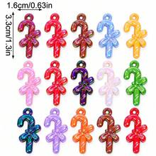 10/30pcs Christmas Candy Cane Acrylic Pendants, AB Color Charms With Bow & Hole, Colorful Holiday Loose Beads For DIY Jewelry Making & Crafts - Random Color - View 3