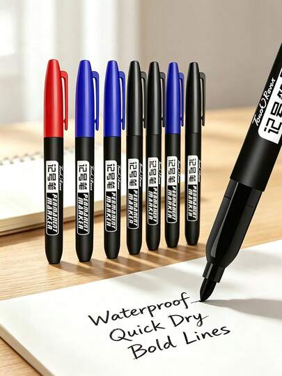 5/10/15/20pcs Permanent Marker Pens, Marking Set - Waterproof Ink, Markers, DIY Graffiti Pens, Watercolor Pens In Black, Blue And Red, Suitable For Art Creation, Sketching, School And Office Supplies, Perfect Gift