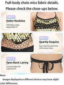 Halter Mesh Disc Sequin Coin Dangle Chest Piece, Patterned Sequin Coin Dangle Hip Decor, Pool Themed Parade Masquerade Cosplay Body Decor Accessories (Multiple Colors Available) - Multicolor - View 11