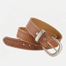 Men's Full Grain Leather Belt Featuring Oval Curved Pin Buckle And Textured Woven Emboss Pattern Across The Strap - SC543 - View 15