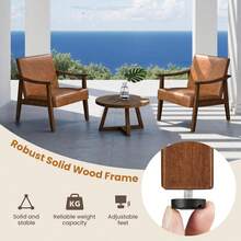 Silla decorativa de piel sintética, moderno sillón de mediados de siglo con patas de madera maciza, silla de ocio de lectura con respaldo alto para sala de estar, recámara, sala de espera, - Marrón - Ver 4